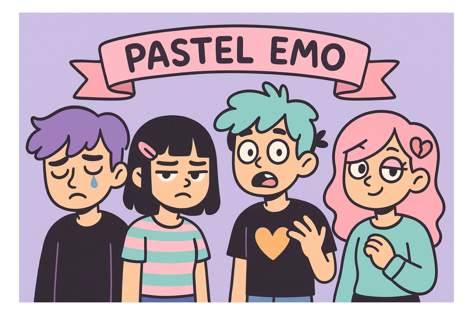 pastel emo banner with a heart accent, cute, expressive, minimal, variation 1 sticker