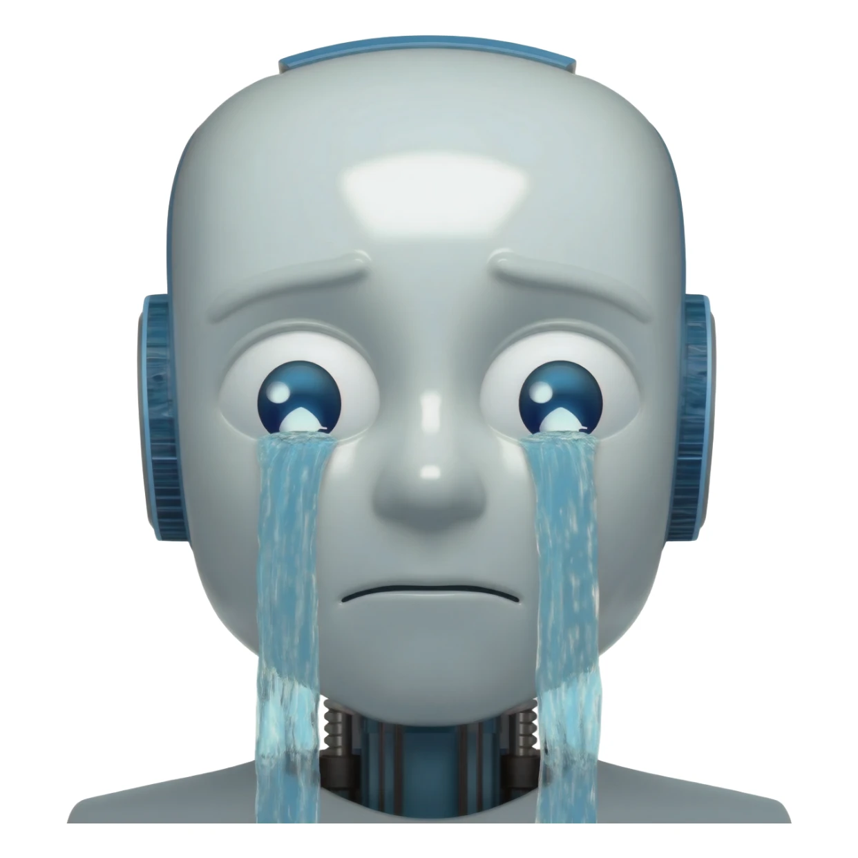 robot crying with streams of water coming out of his eyes sticker