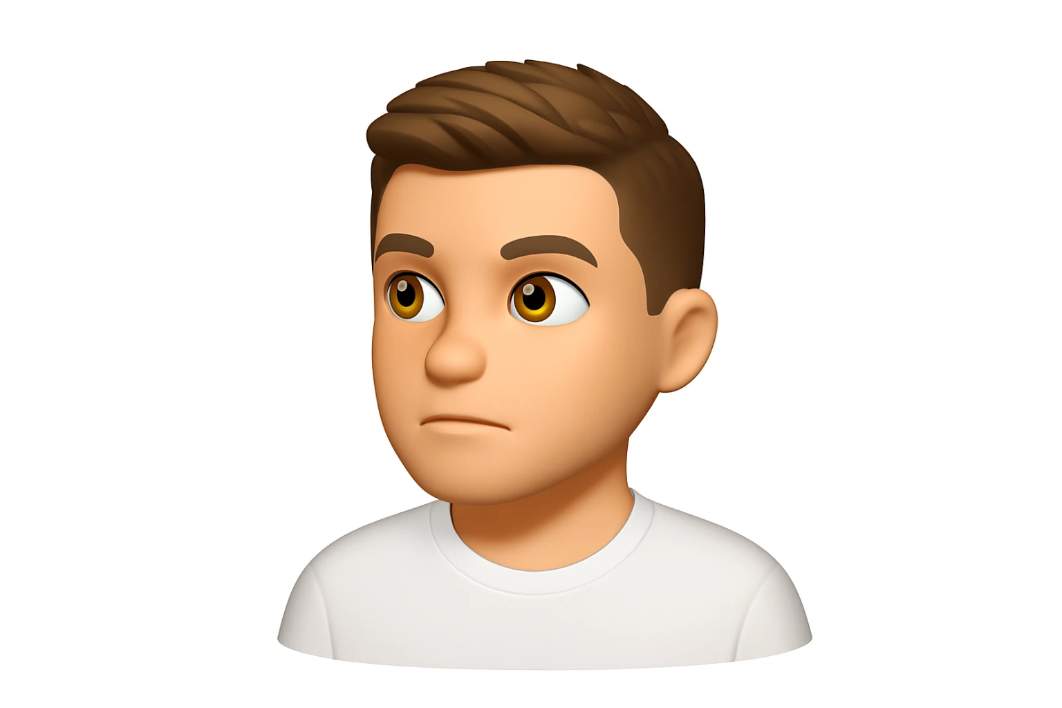 Based on these photos, make an emoji with facial features preserved, a man in a white T-shirt, looking into the distance sticker