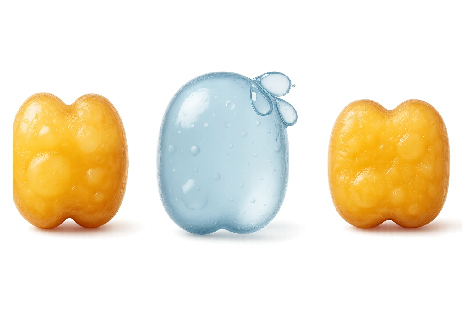 il processo di una cellula adiposa che si sgonfia, si gonfia di acqua e infine si appiattisce, 3d iperrealistica 4k, sfondo bianco sticker