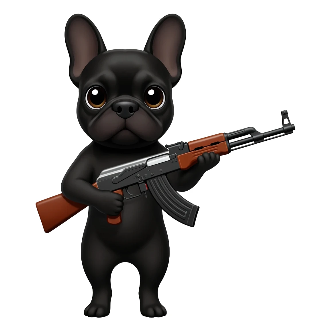 make a black french bull dog hold an ak47 sticker