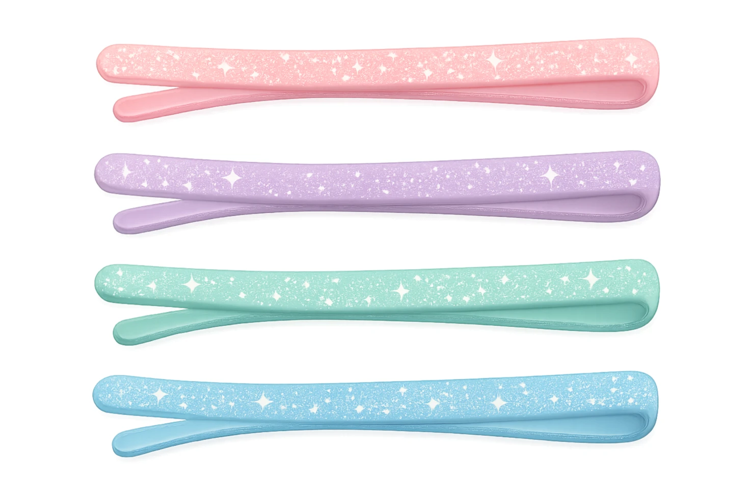 girly sparkling bobby pins, pastel colors, no background sticker