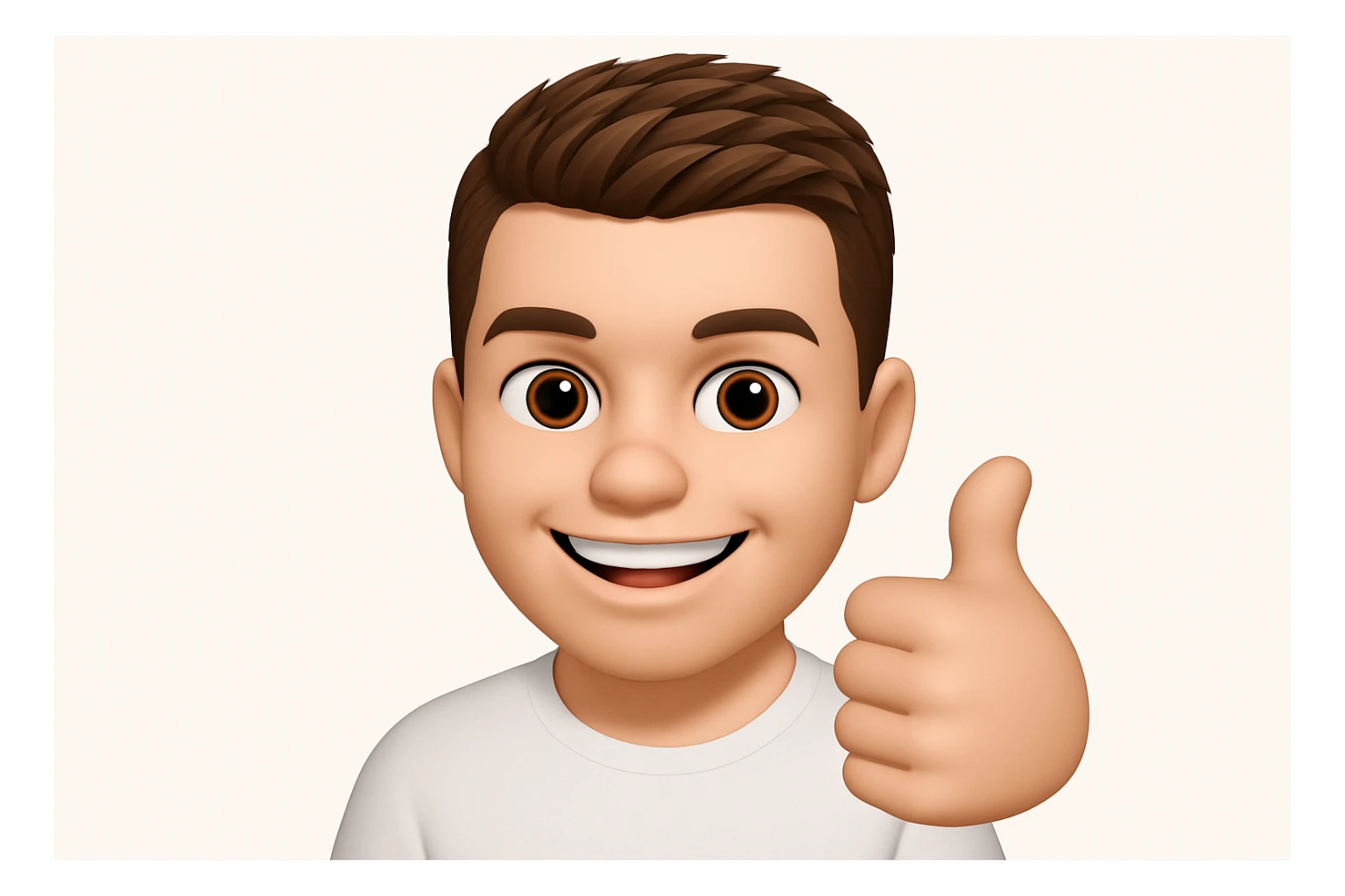 Based on these photos, make an emoji with facial features intact, a man in a white T-shirt, giving a thumbs up and smiling approvingly sticker