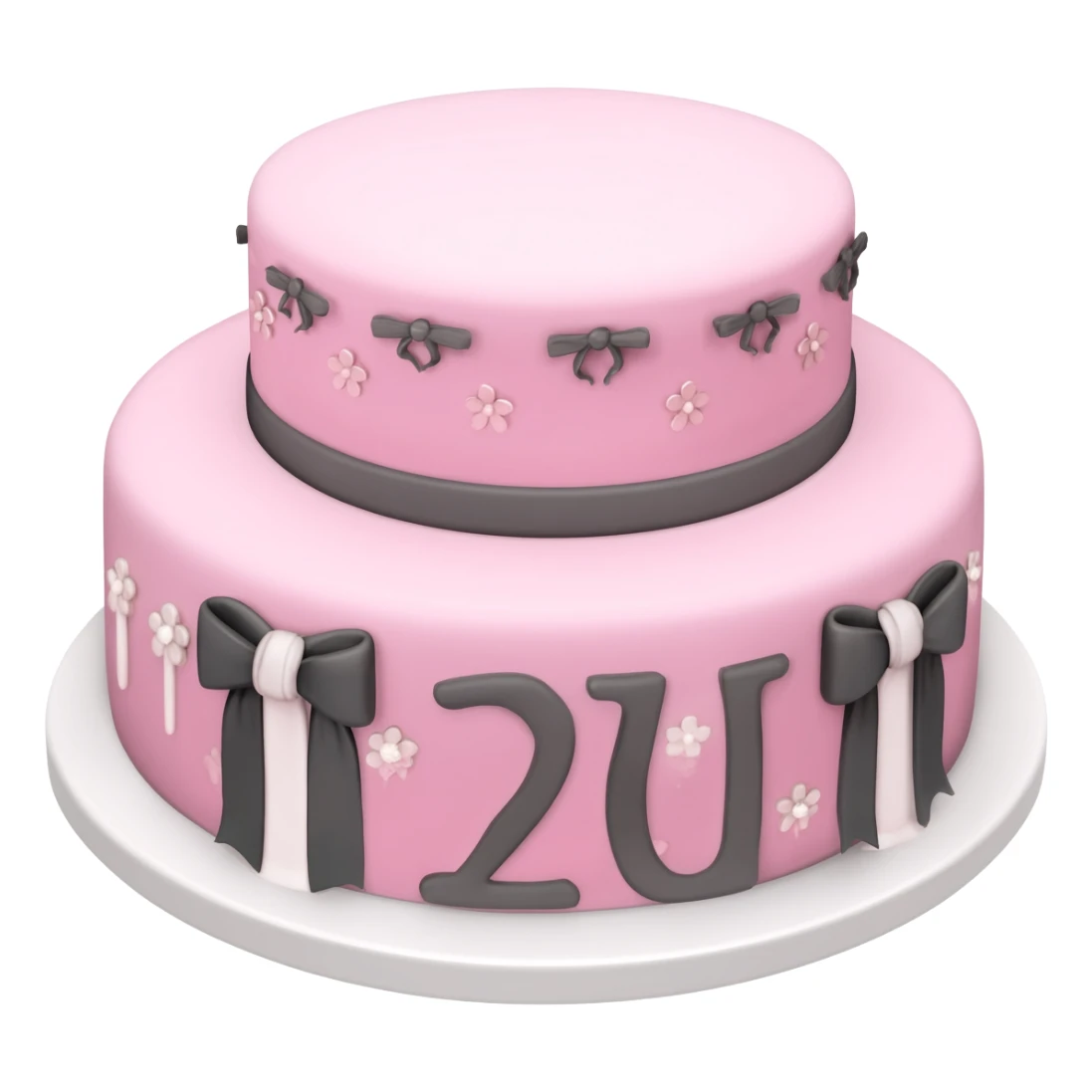 Pastel pink shaped birthday cake with black and white bows and flowers sticker