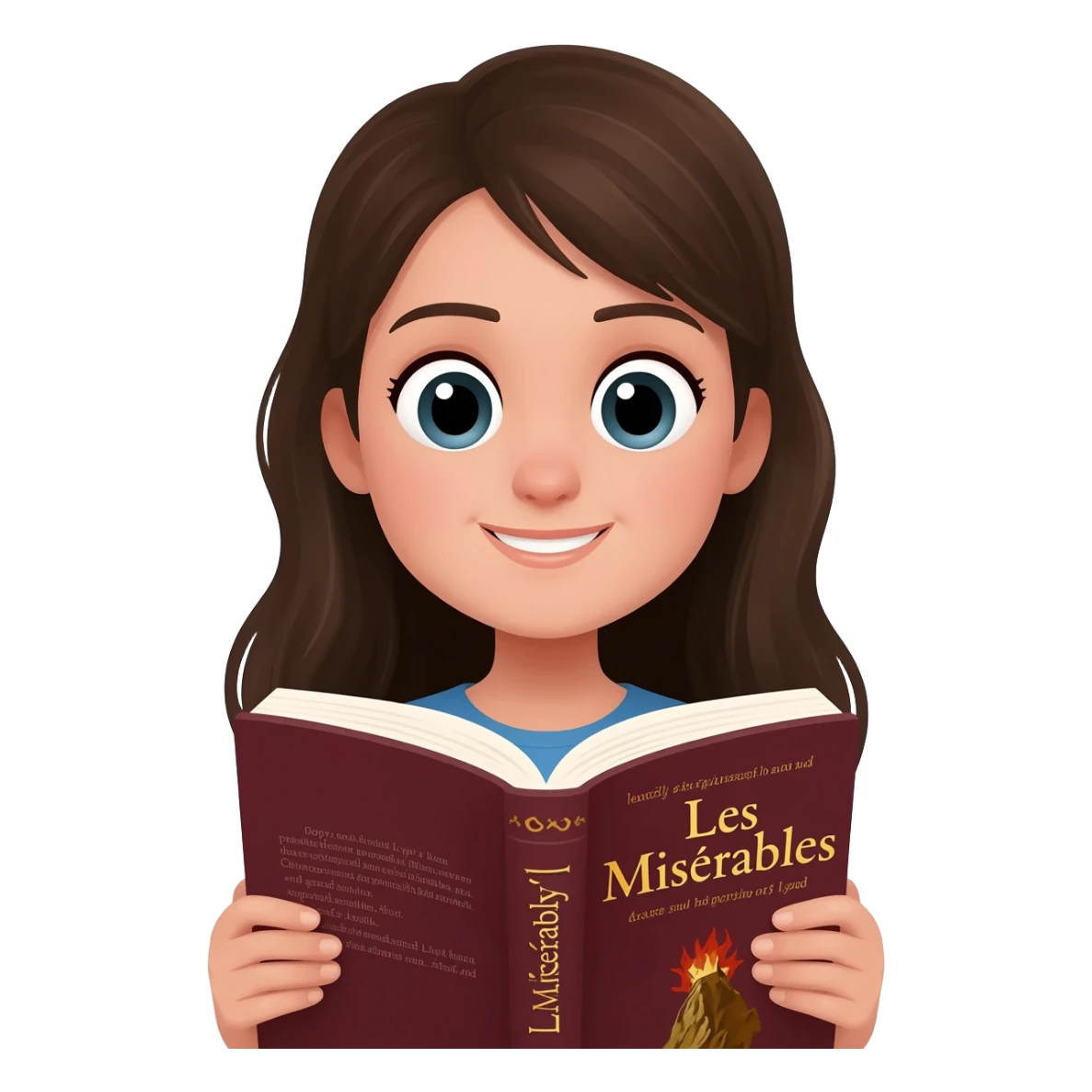 white happy long haired brunette girl reading Les mis sticker