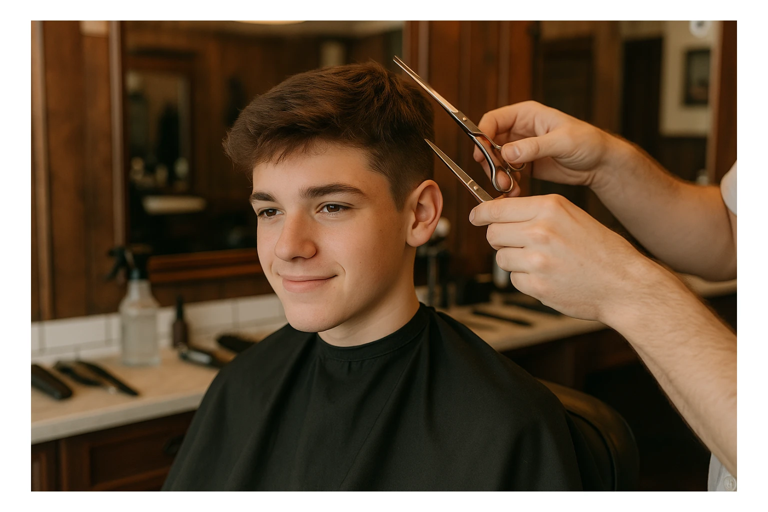 Sartaroshxonada soch olayotgan o'smirin ysta sticker