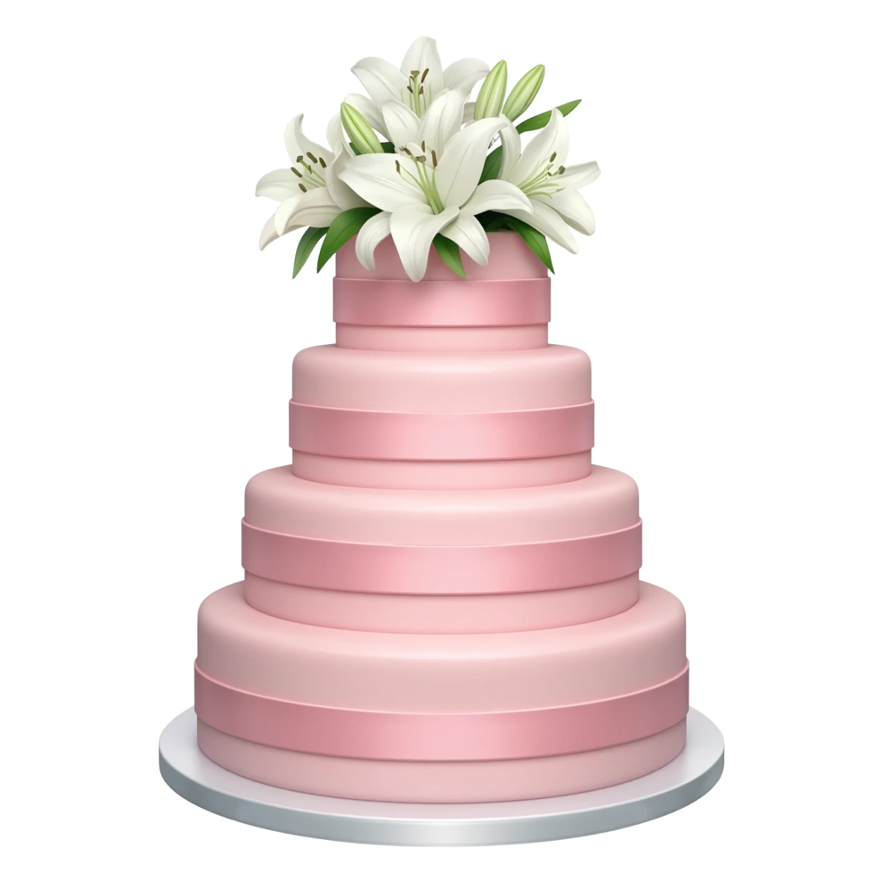 Pastel pink shaped wedding cake with and white lilies on top sticker