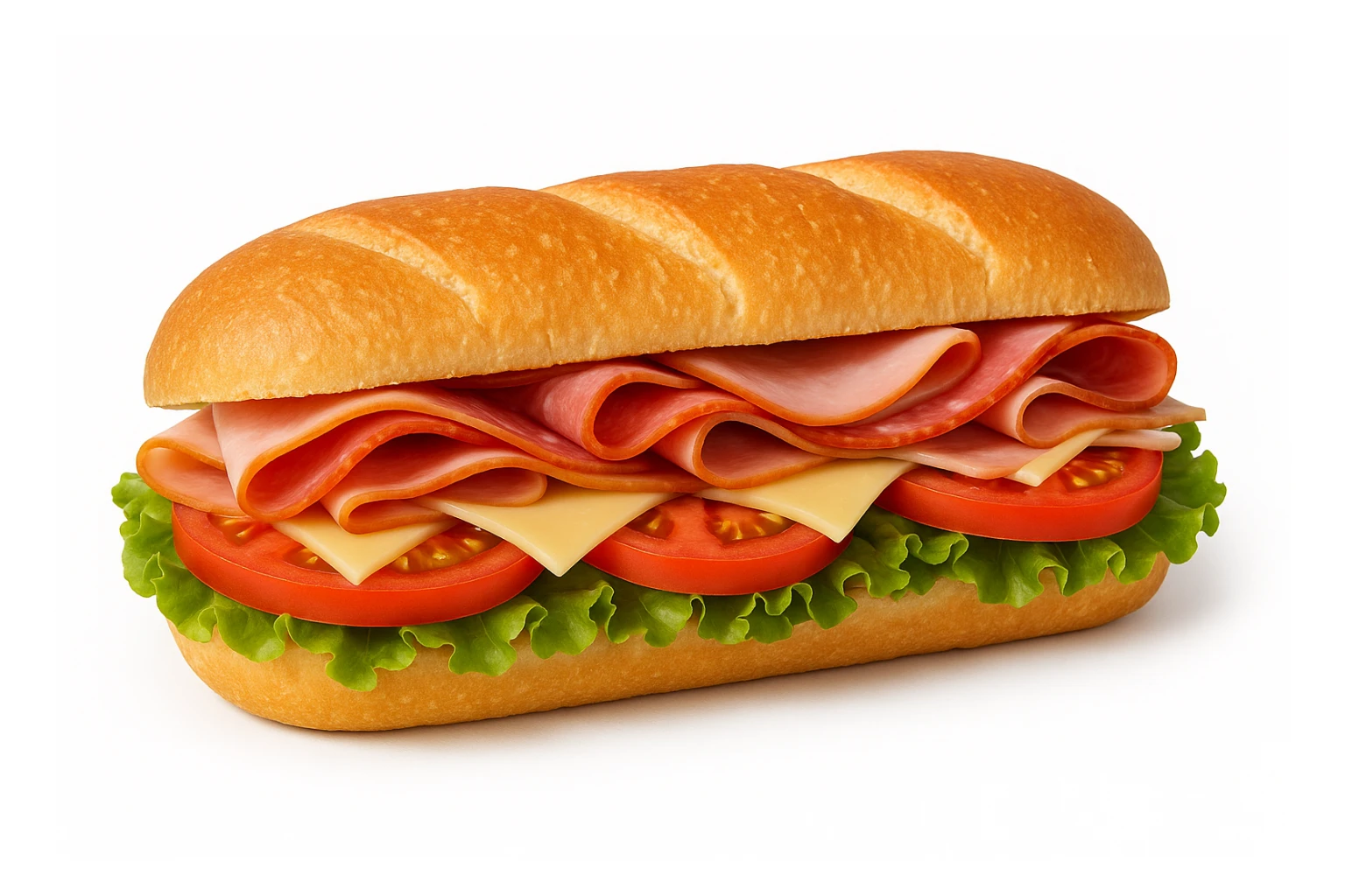 a delicious sandwich sub, fresh bread, colorful fillings, appetizing, isolated on white background sticker