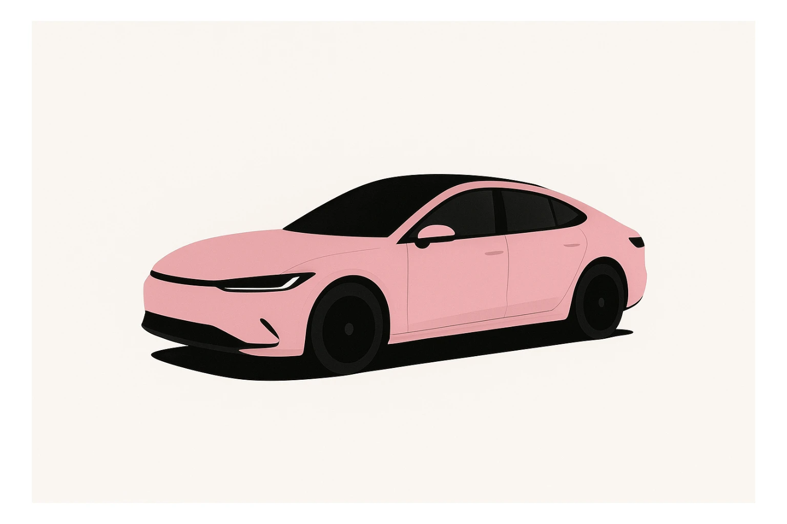 minimal pink and black car on white background, no text sticker