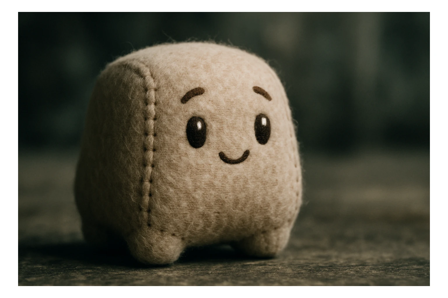 tiny squishy creature with soft velvety texture and cute face sticker