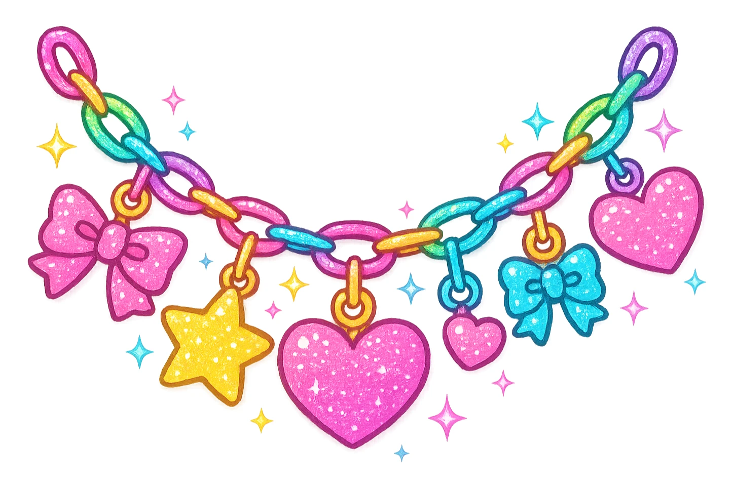girly sparkling charm bracelet, colorful, cute sticker