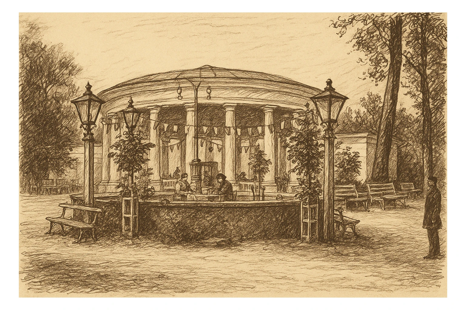 Ротонда в Лазаретном саду Курска в 19 веке - рисованный стиль sticker