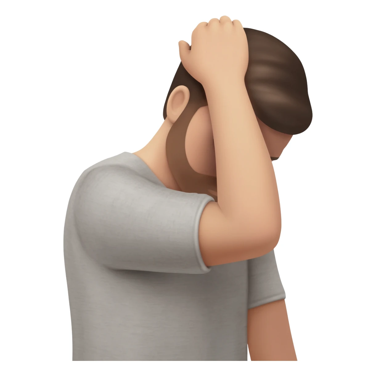 A man who is depressed with his left arm draped over his head so the inside of his left elbow is on his head and his left hand is touching his right shoulder sticker