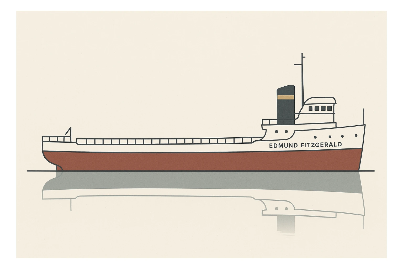 the Edmund Fitzgerald ship, minimalist, side profile, calm water sticker