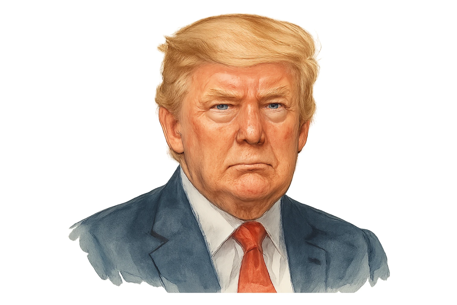 Дональд Трамп в слегка рисованном, но при это объемный стиль, прозрачный фон sticker