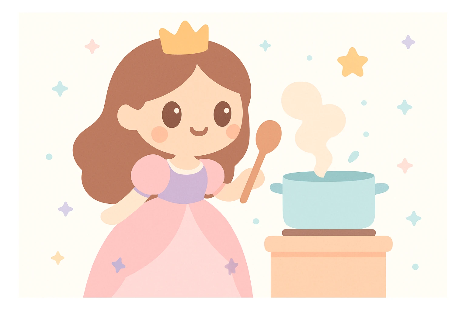a princess cooking in a fairytale style, whimsical, magical, soft colors sticker