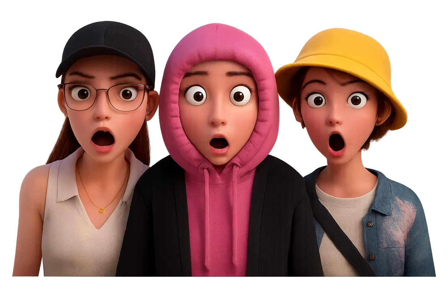 Extract the three characters from the image and place them together on a transparent background, keeping the original style and appearance. sticker