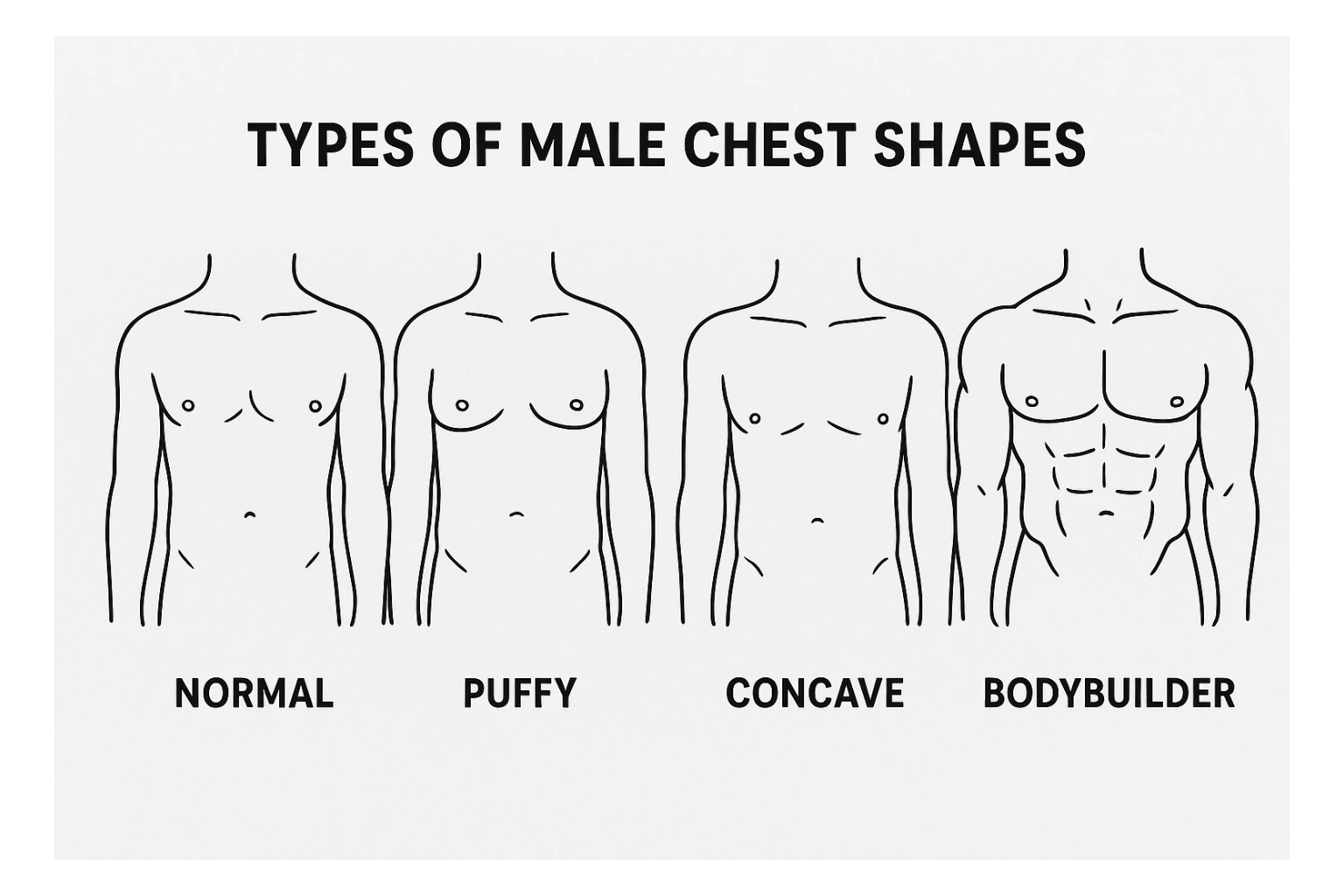 Make image of types of male chest shapes, few examples sticker