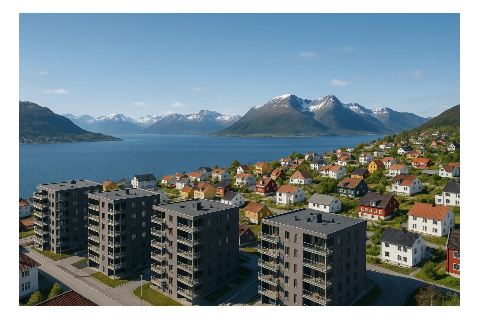 A coastal town in norway, apartment blocks sticker