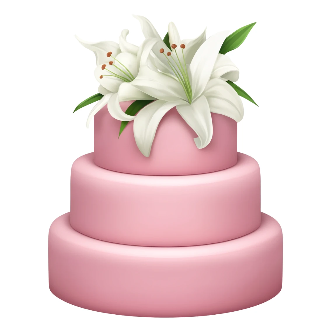 Pastel pink shaped wedding cake with and white lilies on top sticker