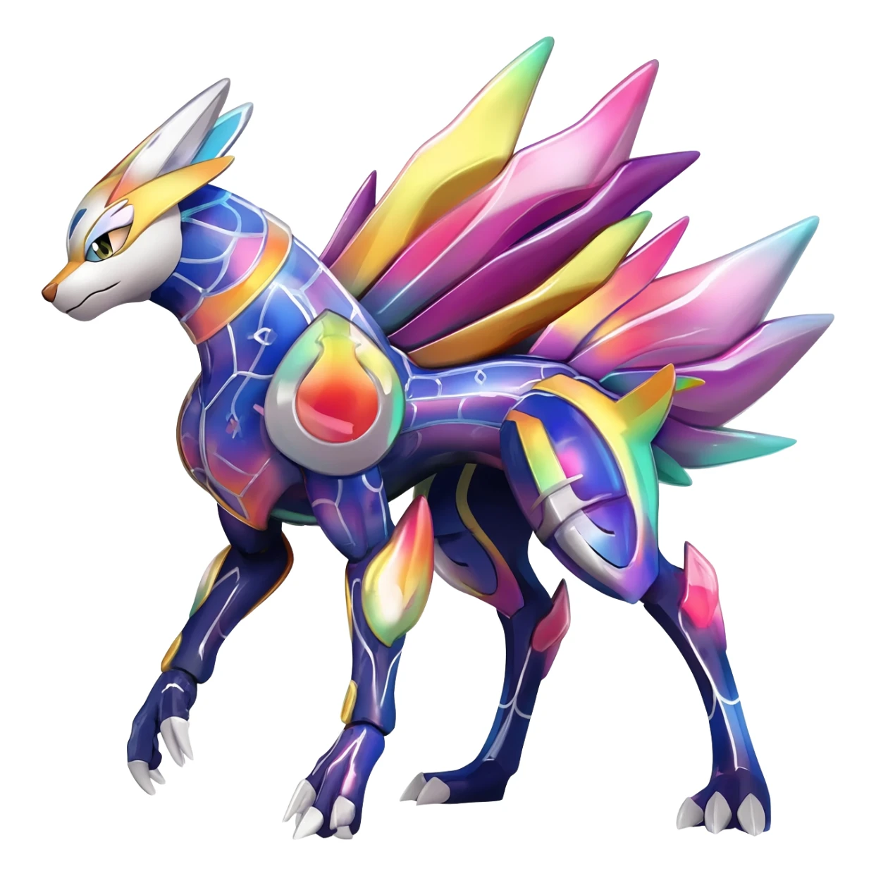 Shiny colorful Oriental painted marked patterned Asian beautiful elegant extravagant extraordinary Litten-Zygarde-Zangoose-fusion sticker