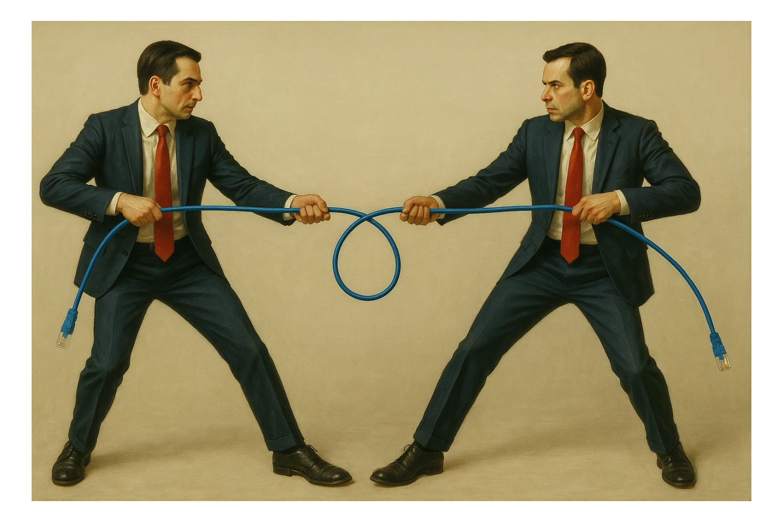 Сгенерируй мне тоже самое, только заместо обычной веревки они тянут шнур патч корд sticker