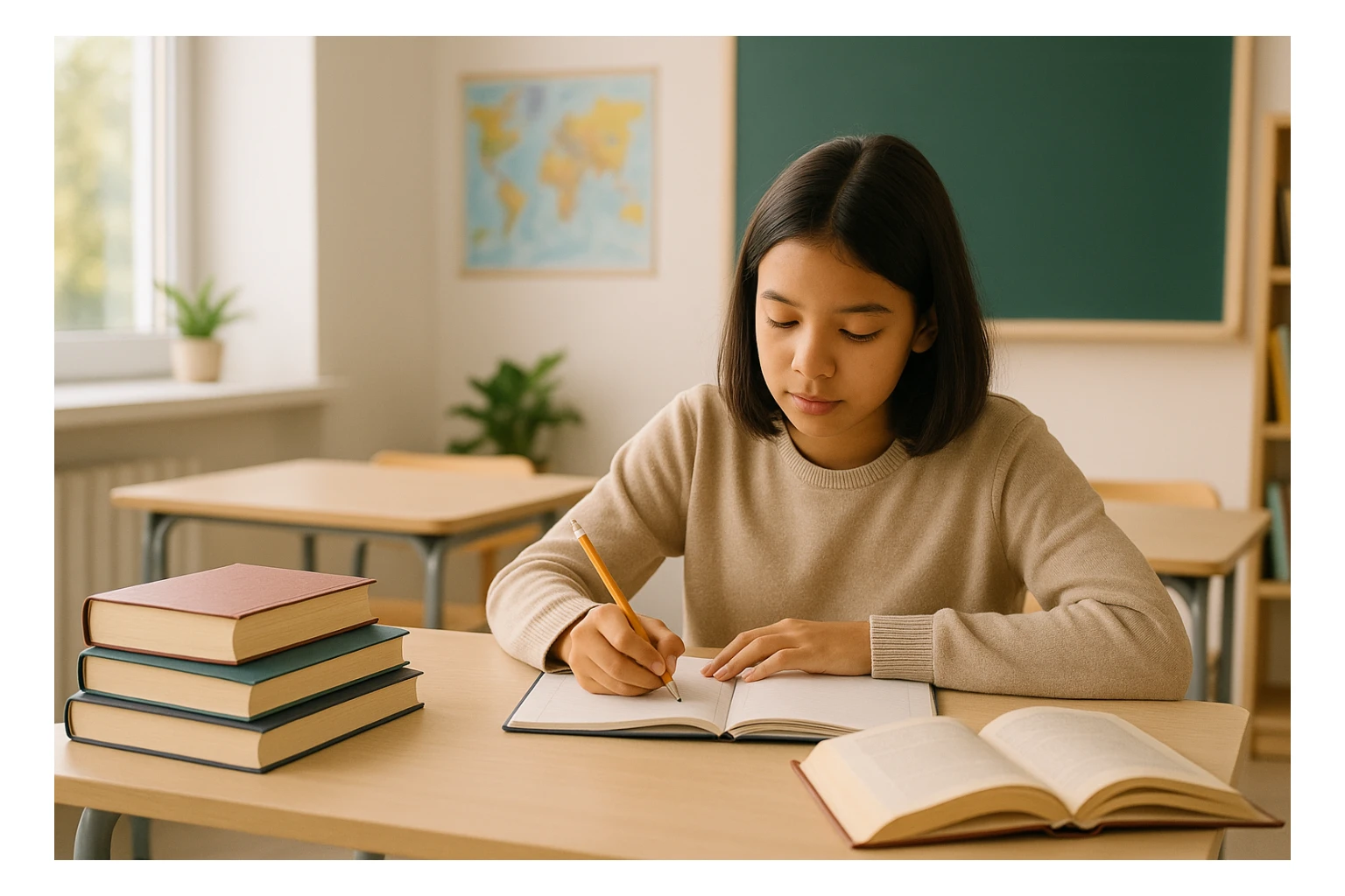 student sitting at a desk sticker