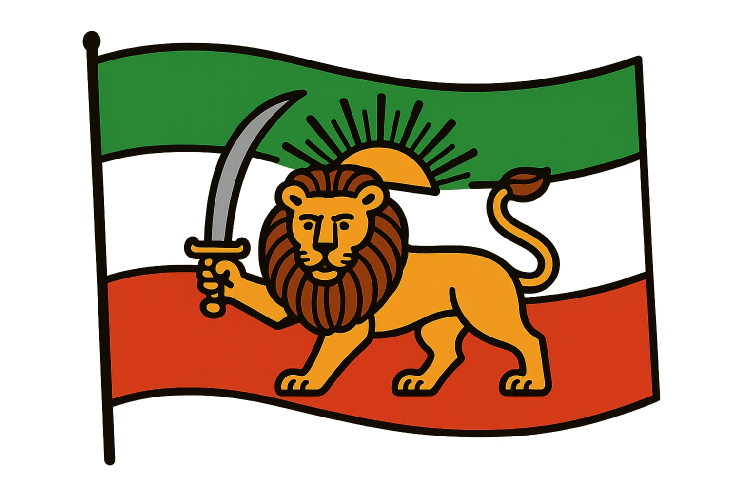 Persian flag with a lion holding a sword, vibrant and detailed sticker