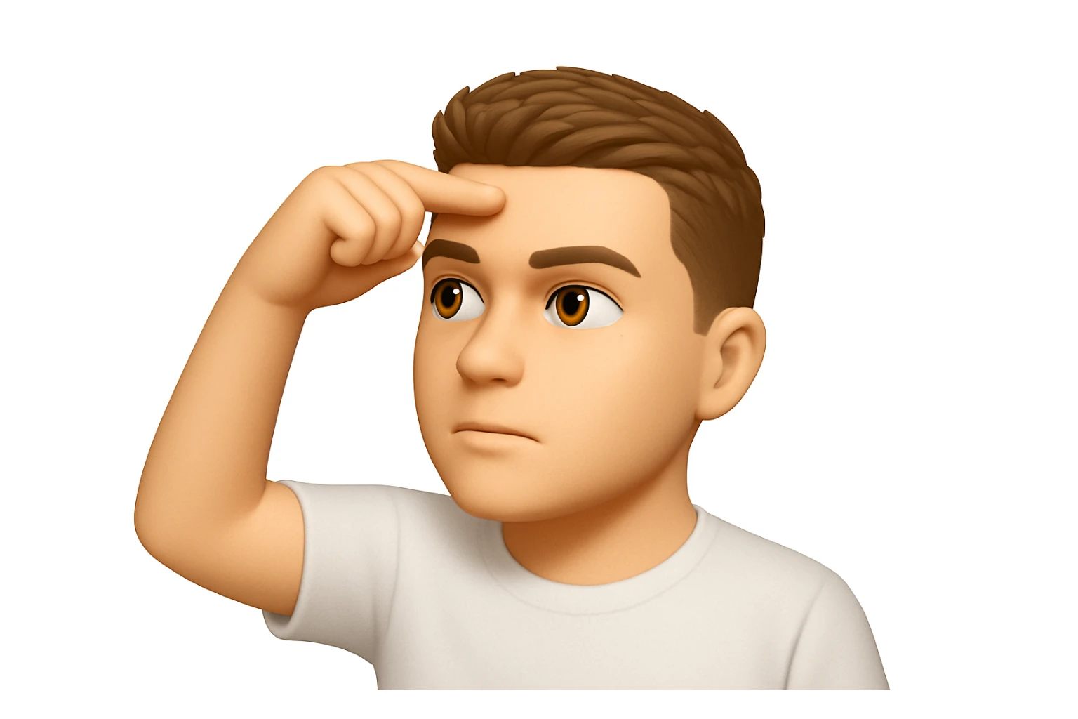 Based on these photos, make an emoji with facial features preserved, a man in a white T-shirt, looking into the distance sticker