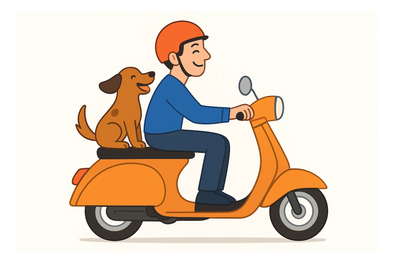 vector art of a man and his pet dog riding a vespa, for website design  sticker