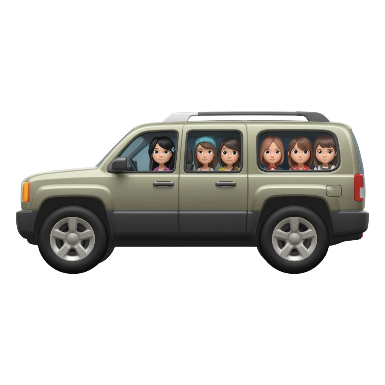 a pretty big SUV, spacious enough to fit several girls in the backseat. sticker
