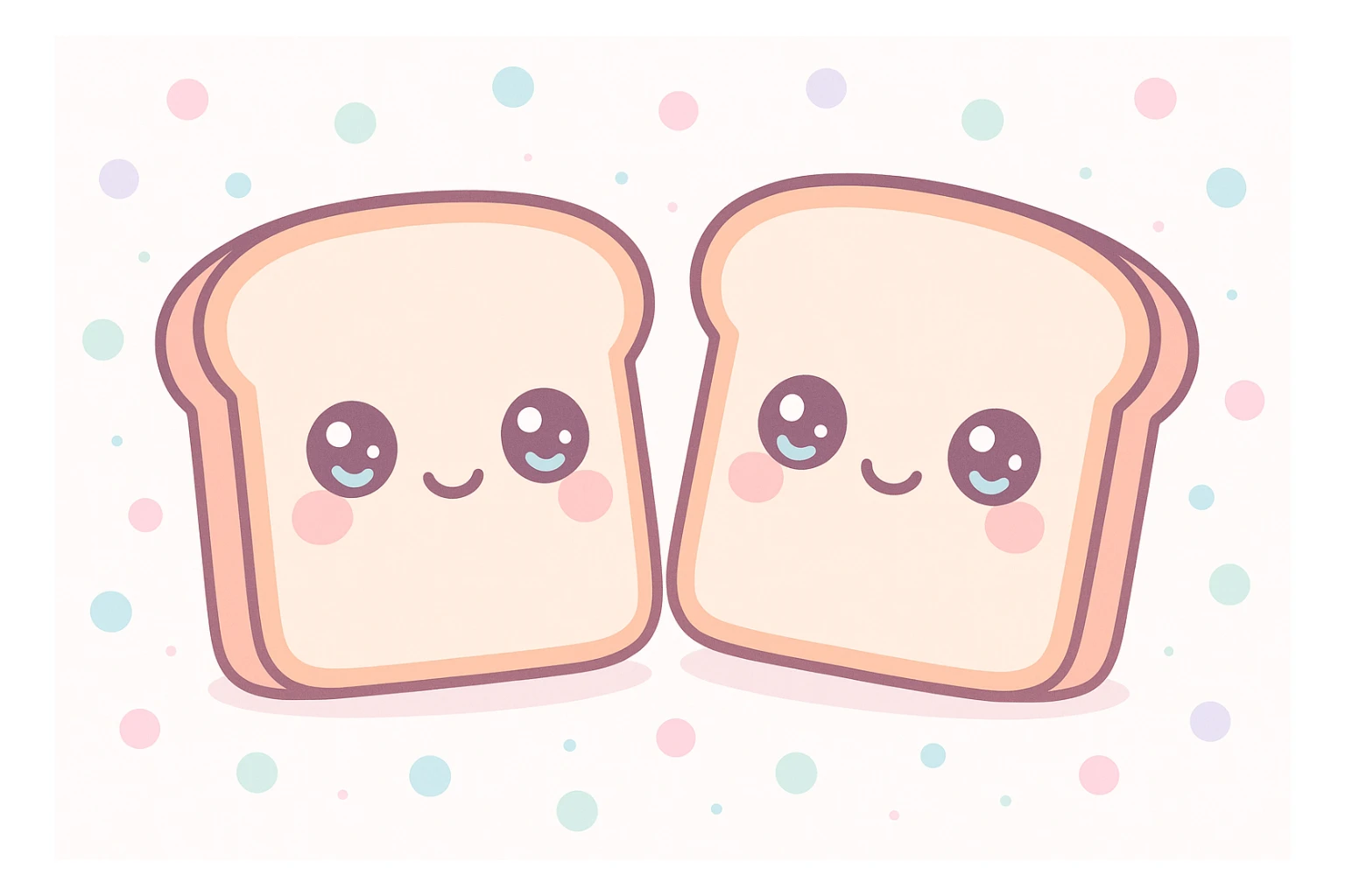 two slices of bread, kawaii style, cute faces sticker