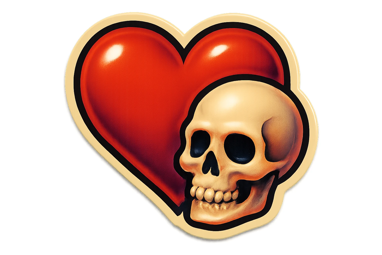 gothic heart with a skull accent, retro stickers style sticker