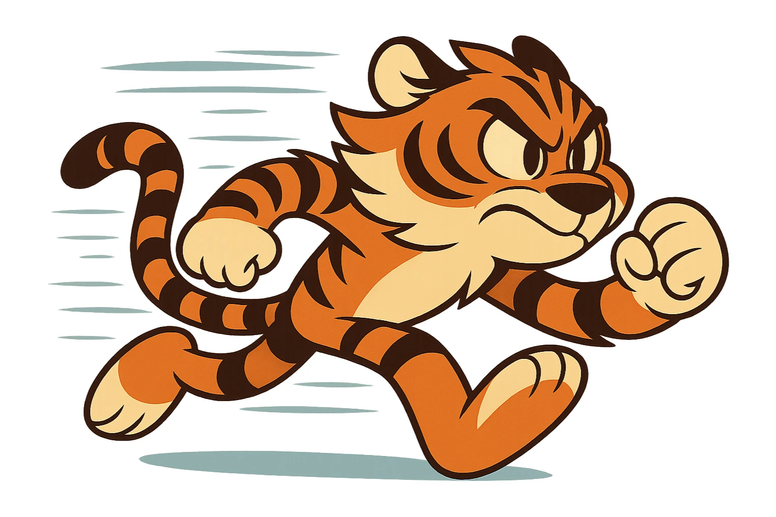 Remove the background so the tiger is on a transparent background, keep the cartoon style and speed effect. Maintain the cartoon style with dynamic speed lines and motion blur effect around the tiger. sticker