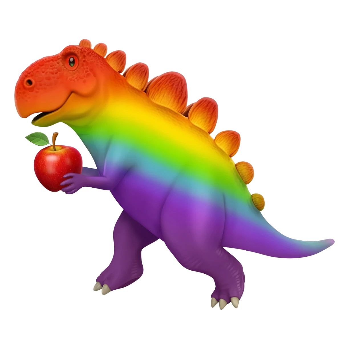 Rainbow stegosaurus with apple sticker