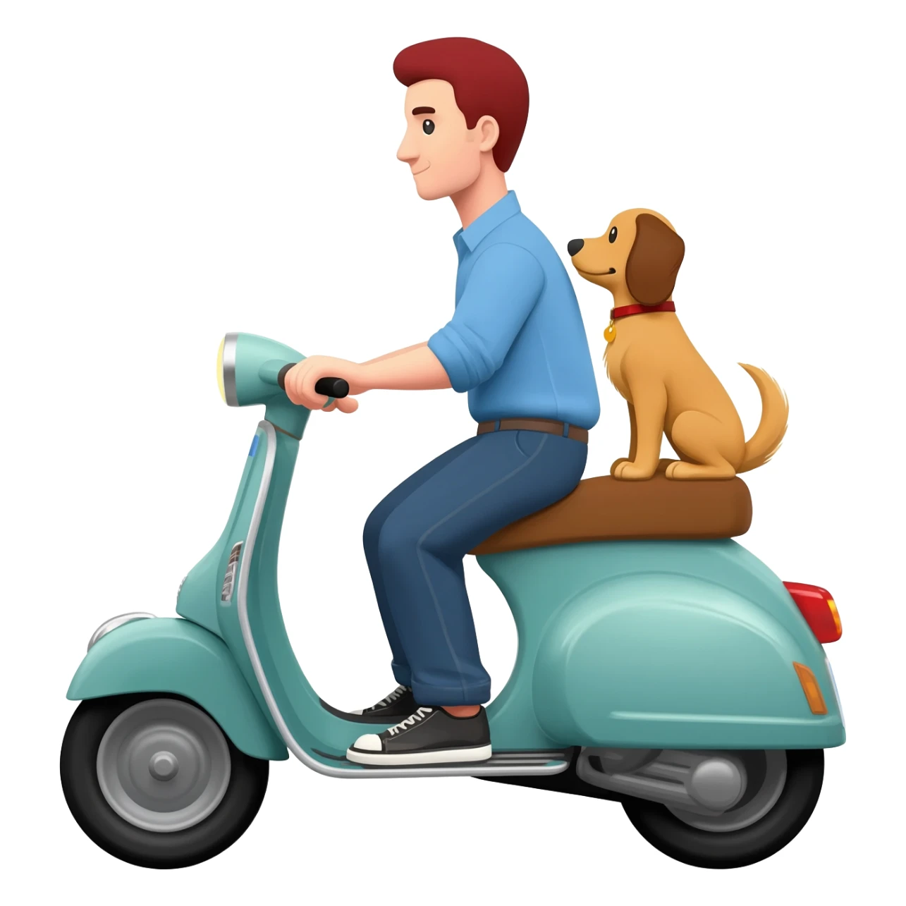 man and his pet dog riding a vespa sticker