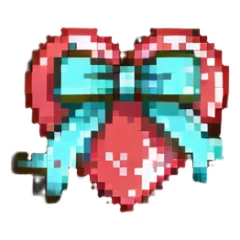 tiny red heart with a bow, pastel red enamel, sparkling gems, soft glowing effect sticker