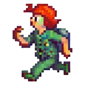 Peppino from Pizza Tower, pixel art style, running animation frame, exaggerated movement, no background sticker