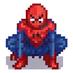 Spider-Man in pixel art style, crouched on a rooftop, night sky sticker
