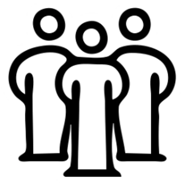 A small group of people standing together, simple icon style sticker