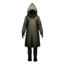An icon representing a horror game, inspired by Silent Hill 2. The design features a foggy, eerie street with a shadowy figure in the distance. Creepy, dim lighting and dark, abandoned buildings set the tense atmosphere. Transparent background enhances the unsettling mood. sticker