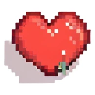 a red heart with a sparkle pixel art style sticker