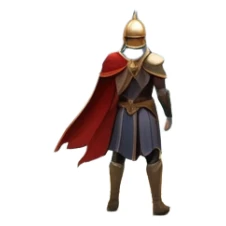 An icon featuring a hero with a closed visor, standing in a majestic, mystical landscape, inspired by RPGs like Elden Ring. The design includes a stunning, ethereal background with towering castles and distant mountains, symbolizing the adventure and mystery. Transparent background sticker