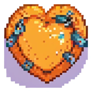 an orange heart with accessories, retro and vibrant, pixel art style sticker