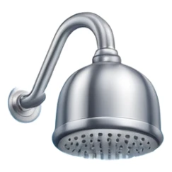 "A clean emoji icon of a silver shower head running with blue water falling downward in streams and steam wisps rising, minimal flat design, bright and refreshing colors, transparent background" sticker