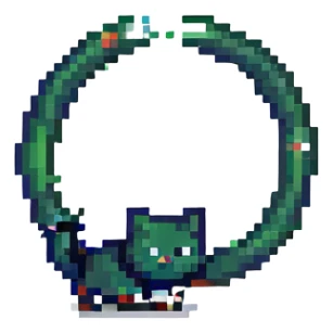 A cat chasing a ball that looks like the Enso speedrun logo sticker