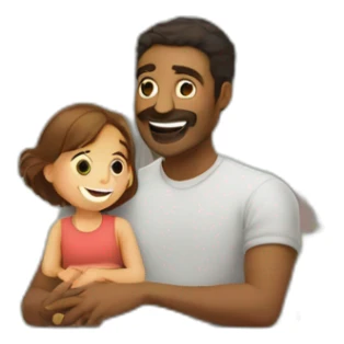 man holding his daughter in a balcony where there are a plant sticker