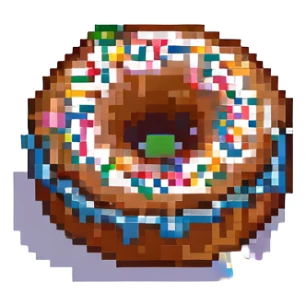 pixel art donut with chocolate icing and colorful sprinkles sticker