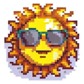 pixel art of a smiling sun with sunglasses sticker