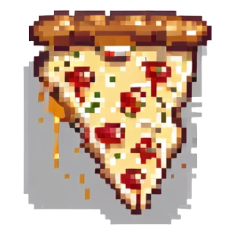 pixel art slice of pizza with melting cheese and pepperoni, retro video game style sticker